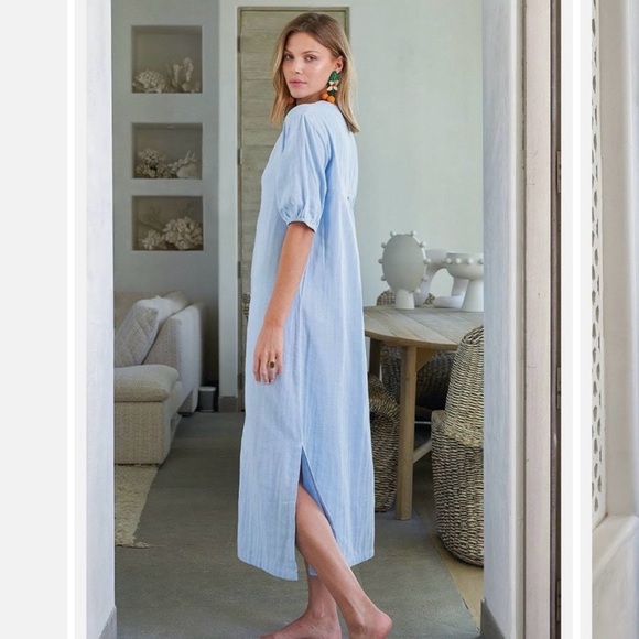 Lake Gauze Caftan Dress in Morning Blue Sz M - Picture 4 of 10